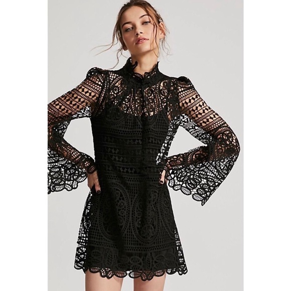 black and stone lace mini dress